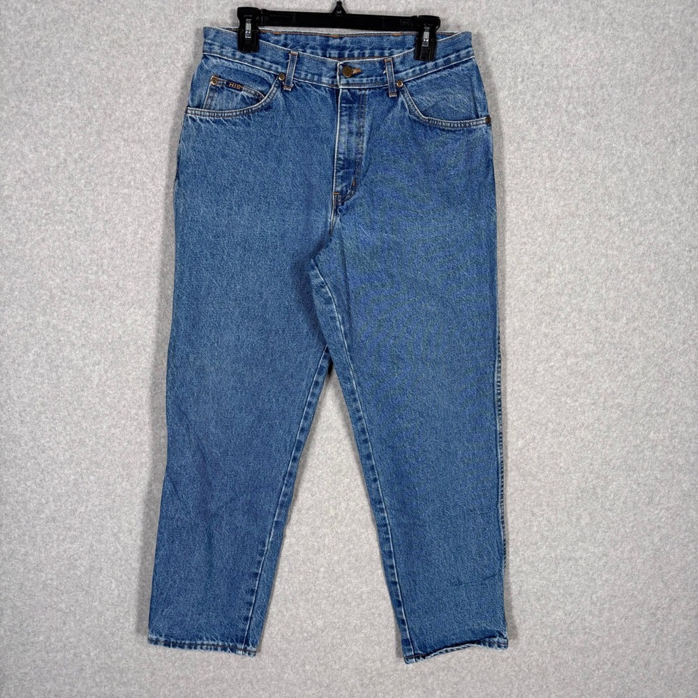 Vintage 90s H.I.S Jeans 34x30 Relaxed Tapered 100% Cotton USA Made Faded Retro